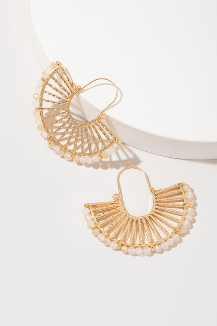 Ella Glass Bead Metal Fan Hoop Earrings