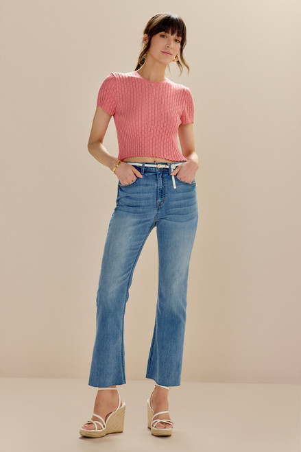 Lela Med Wash Kick Crop Denim Jeans