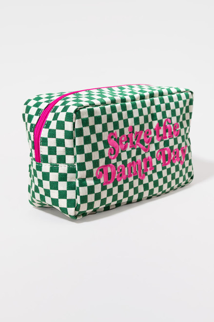 Seize The Damn Day Checkered Toiletry Bag