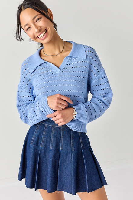 Suzy Collared Pointelle Pullover