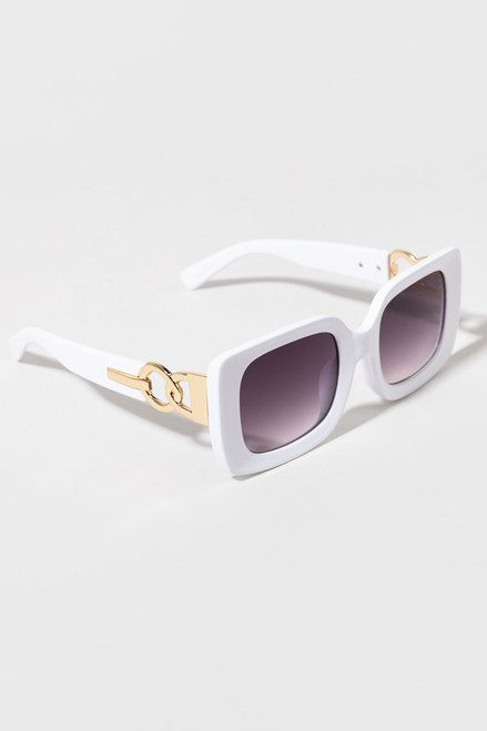 Alicia Rectangle Thick Frame Gold Accent Sunglasses