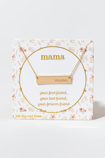 Mama Script Gold Bar Pendant Carded Necklace