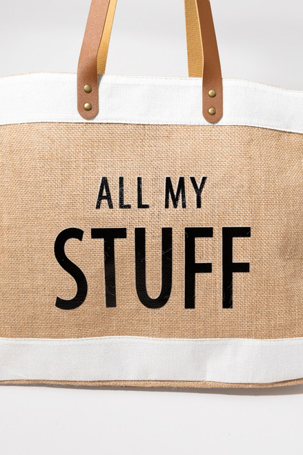 All My Stuff Burlap Tote Bag
