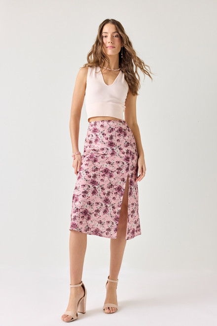 Brittany Slit Floral Midi Skirt