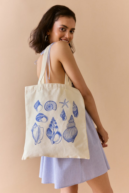 Tammy Blue Seashell Graphic Canvas Tote Bag