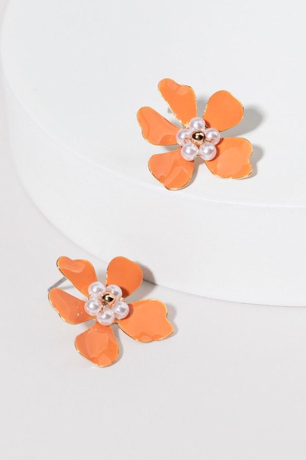 Martha Pearl Center Enamel Flower Stud Earrings