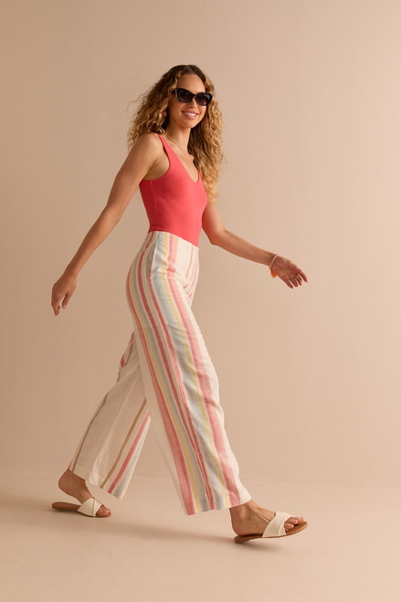 Ariella Striped Linen Culotte Pants