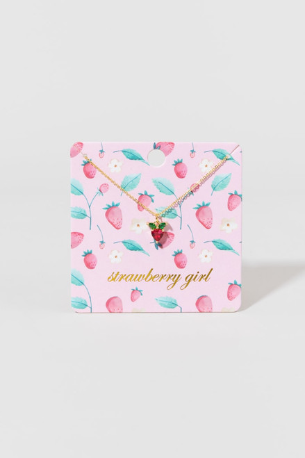 Strawberry Girl Pendant Carded Chain Necklace