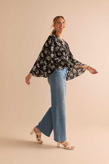 Lena Palm Print Kimono Blouse