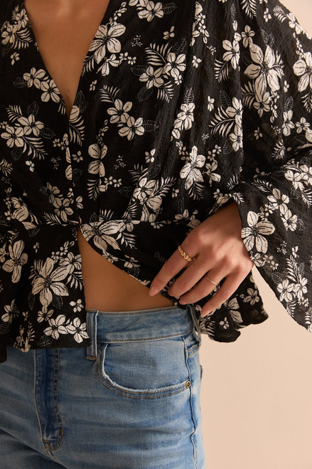Lena Palm Print Kimono Blouse