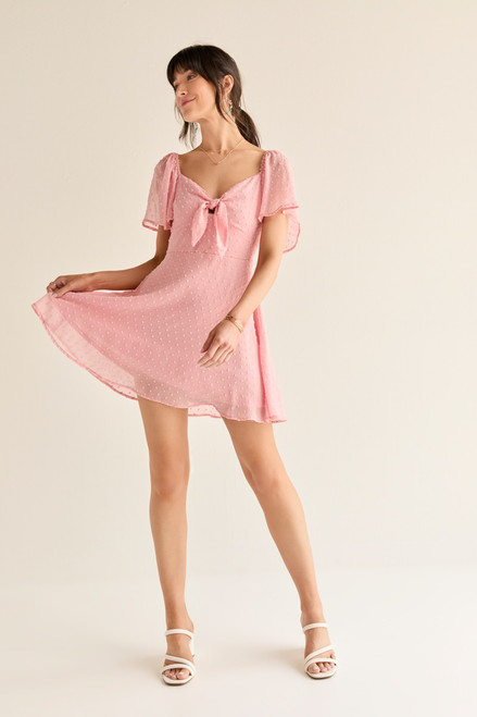Petal Tie Front Clip Dot Mini Dress