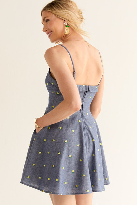 Leanne Denim Lemon Pattern Mini Dress