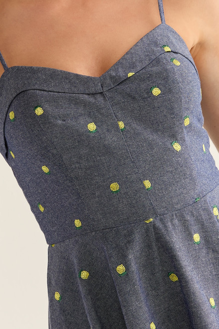 Leanne Denim Lemon Pattern Mini Dress