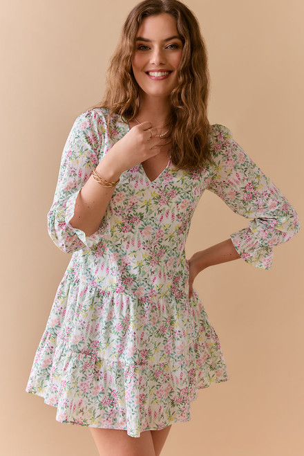 Francesca's Lilian V Neck Floral Mini Swing Dress | Pacific City