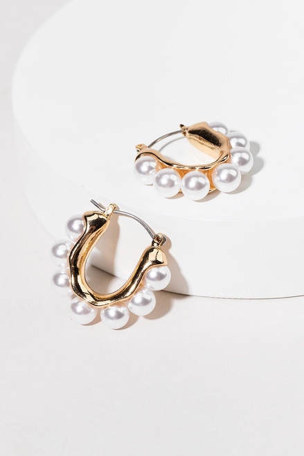 June Pearl On Gold Oval Outline Earrings