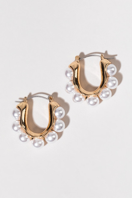 June Pearl On Gold Oval Outline Earrings