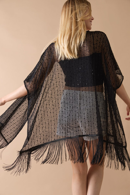 Zana Popcorn Sequin Fringe Kimono Top