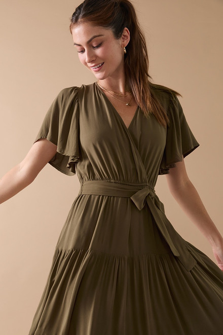 Norra Flutter Sleeve Midi Wrap Dress | francesca's®