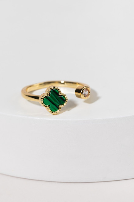 Kristine Adjustable Crystal Clover Gold Ring