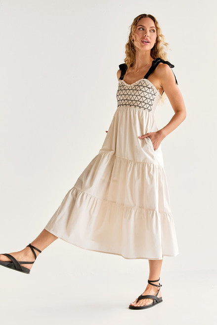 Ursula Bow Strap Tiered Midi Dress