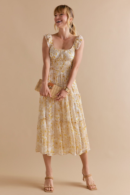 Brooke Flutter Sleeve Emma Floral Midi Dress