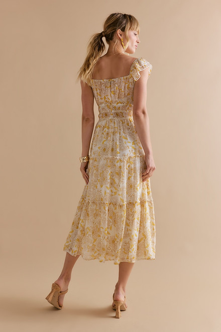 Brooke Flutter Sleeve Emma Floral Midi Dress