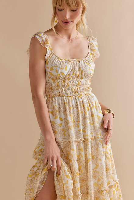 Brooke Flutter Sleeve Emma Floral Midi Dress