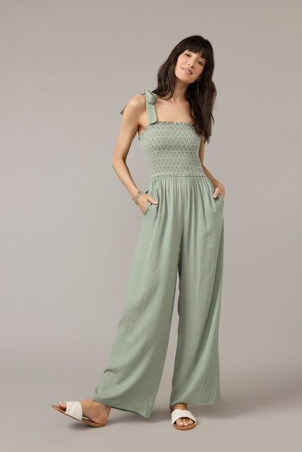 Regina Stitched Top Bow Tie Shoulder Strap Jumpsuit