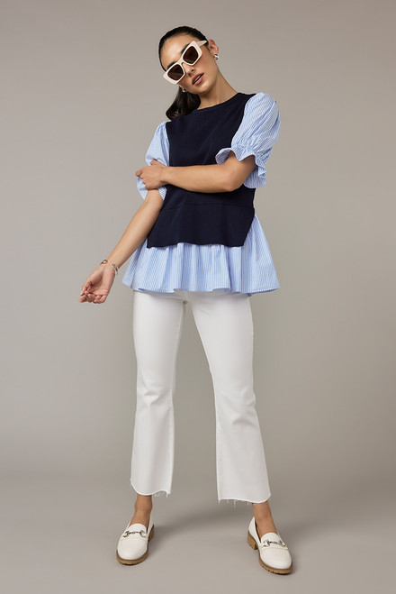 Nina Twofer Striped Half Sleeve Blouse