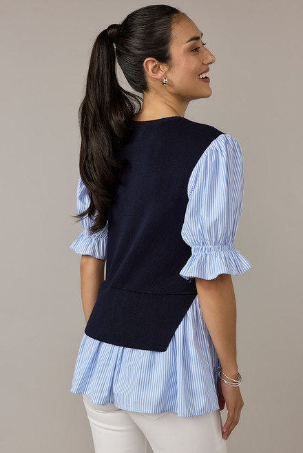 Nina Twofer Striped Half Sleeve Blouse