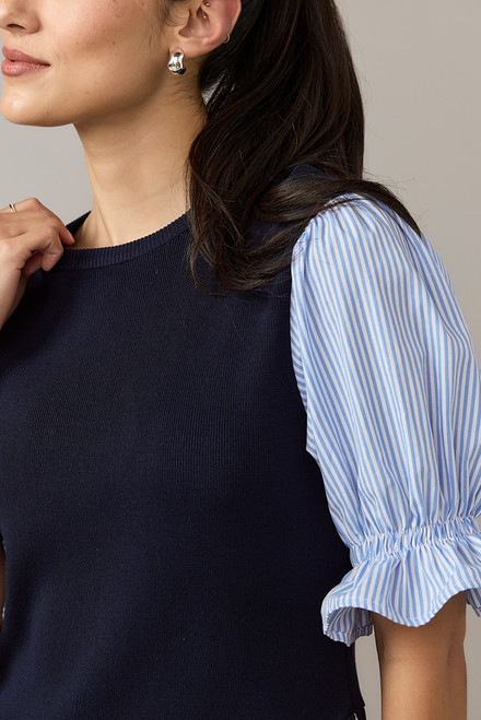 Nina Twofer Striped Half Sleeve Blouse