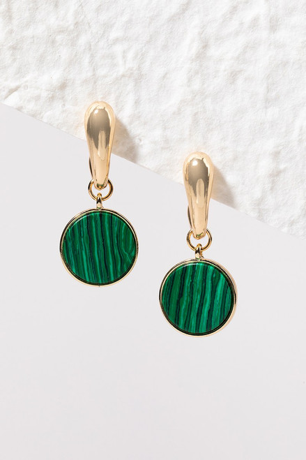 Lacey Malachite Charm On Huggie Earrings