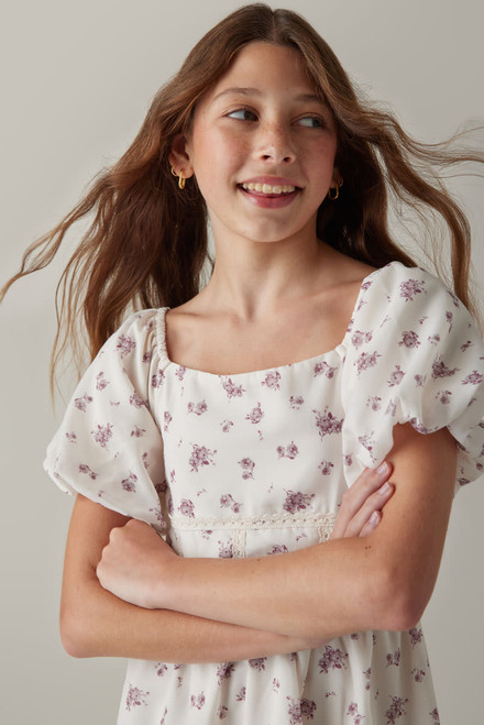 Hello Franki Lace Puff Sleeve Dress for Girls