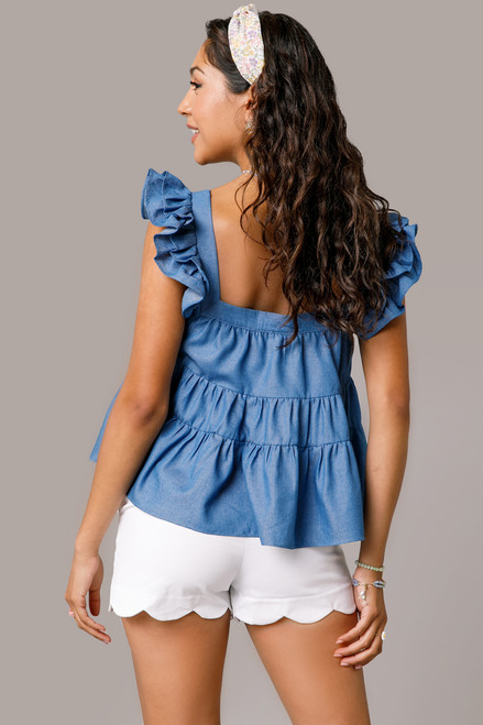 Amy Tiered Flutter Sleeve Blouse