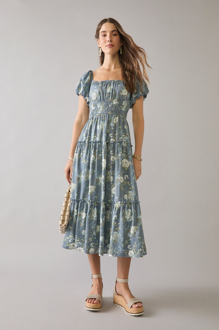 Sharon Tiered Floral Puff Sleeve Midi Dress