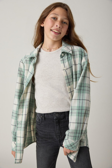 Hello Franki Plaid Woven Button Down for Girls