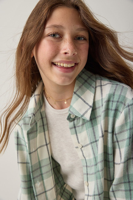 Hello Franki Plaid Woven Button Down for Girls