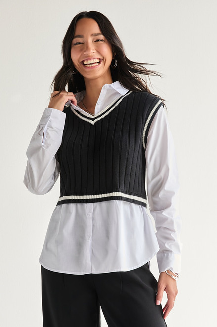 Sandra Twofer Cable Knit Sweater Vest