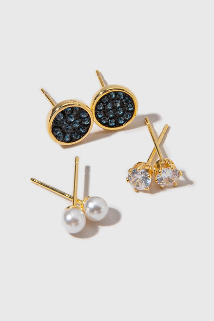 Jasmine Pearl And Crystal Mix Style Stud Earring Set