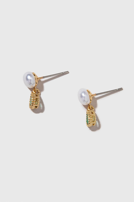 Marcella Pearl With Emerald Small Drop Earrings