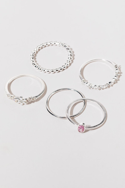 Bernice Mixed Style Silver And Crystal Ring Set