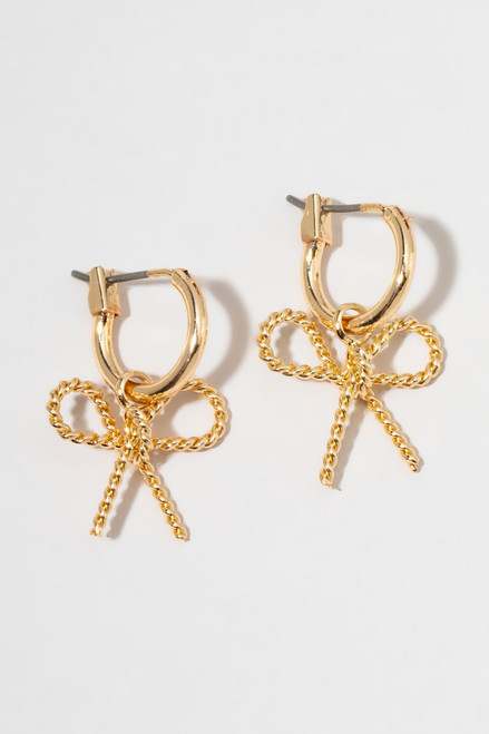 Melody Gold Rope Bow On Huggie Hoop Earrings