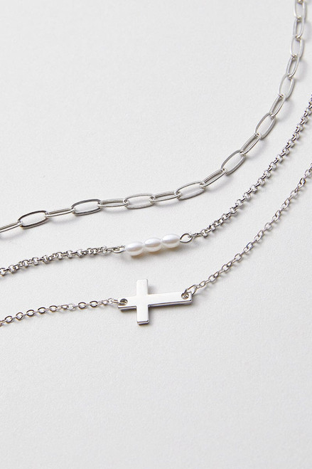 Hello Franki Cross And Mini Paperclip Silver Necklace Set for girls