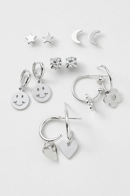 Hello Franki 6Pk Metal Icon Silver Earring for girls