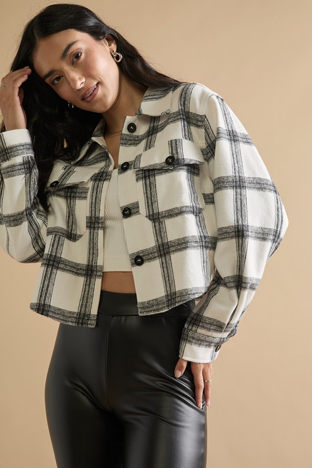 Grace Cropped Plaid Pattern Shacket