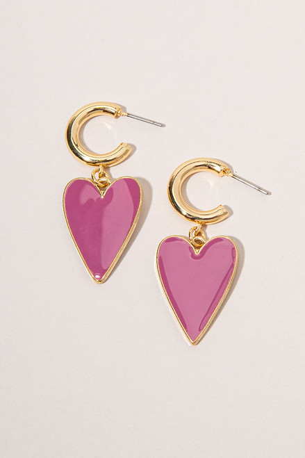 Marcella Large Enamel Heart On Huggie Earrings