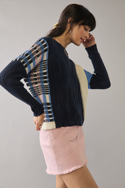 Elaine Mixed Pattern Long Sleeve Pullover