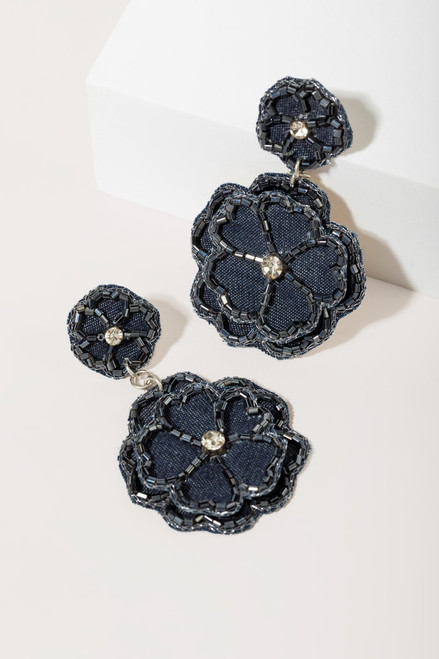 Pamela Denim Flower Drop Earrings