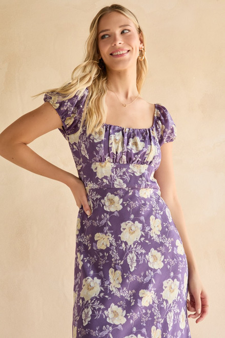 Sloan Ruched Upper Floral Midi Dress