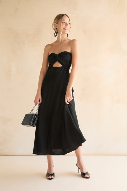Petra Strapless Twist Front Midi Dress